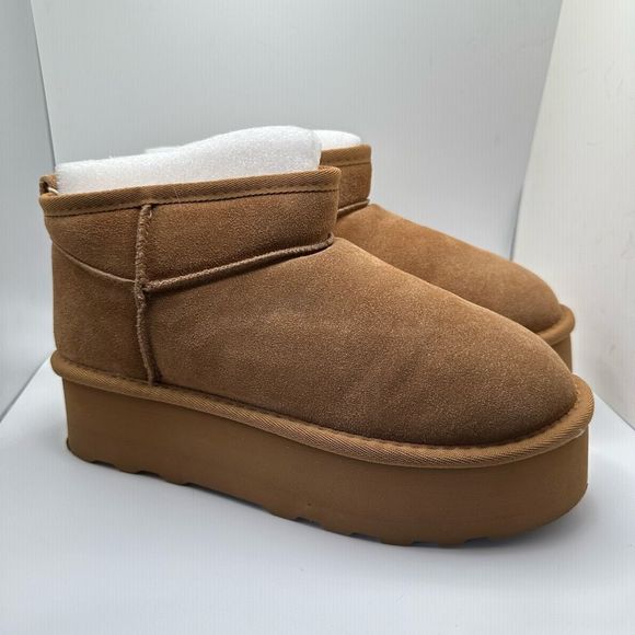 CUSHIONAIRE Women's Genuine Suede pull platform boot +Memory Foam 9 CHESTNUT - Picture 1 of 7